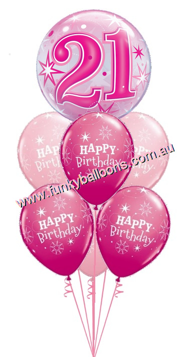 (image for) 21st Pink Starburst Bubble Birthday Bouquet - Click Image to Close