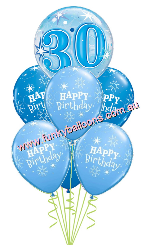 (image for) 30th Blue Starburst Bubble Birthday Bouquet - Click Image to Close