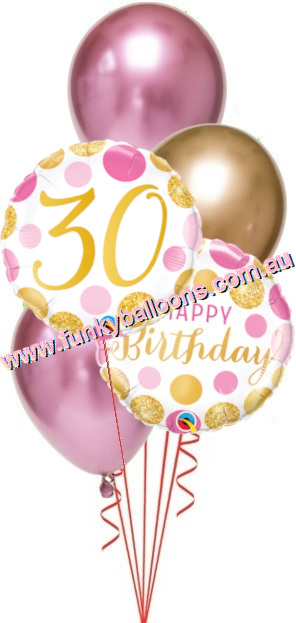 (image for) 30th Birthday Gold + Pink Chrome Bouquet - Click Image to Close