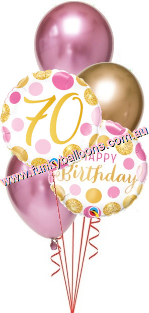 (image for) 70th Birthday Gold + Pink Chrome Bouquet - Click Image to Close