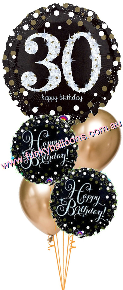 (image for) Golden Sparkling 30th Balloon Bouquet - Click Image to Close