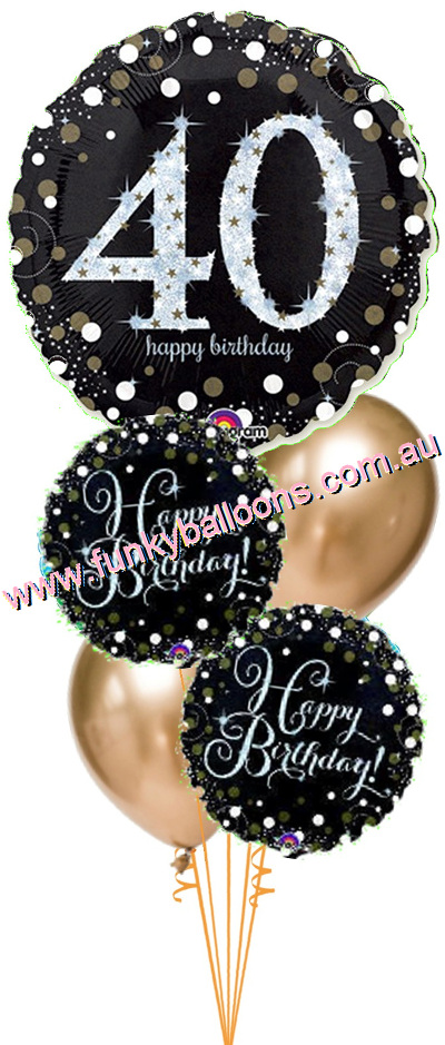 (image for) Golden Sparkling 40th Balloon Bouquet - Click Image to Close