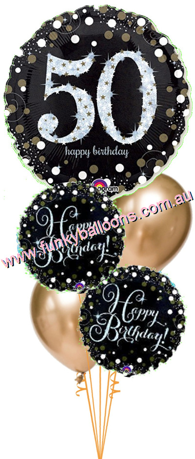 (image for) Golden Sparkling 50th Balloon Bouquet