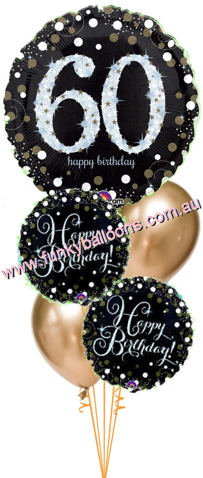 (image for) Golden Sparkling 60th Balloon Bouquet - Click Image to Close