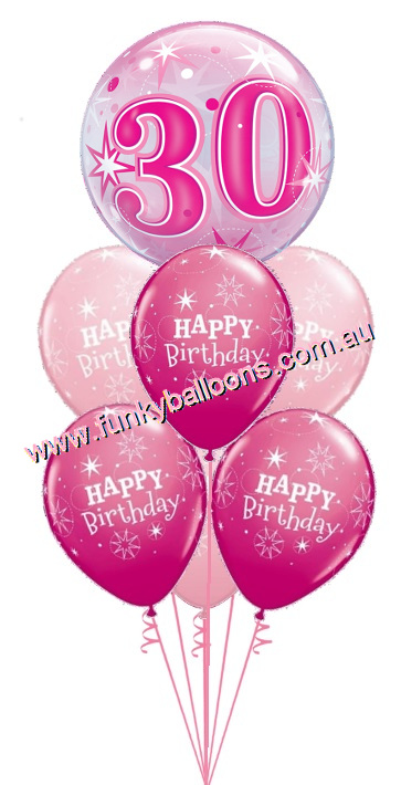 (image for) 30th Pink Starburst Bubble Birthday Bouquet - Click Image to Close