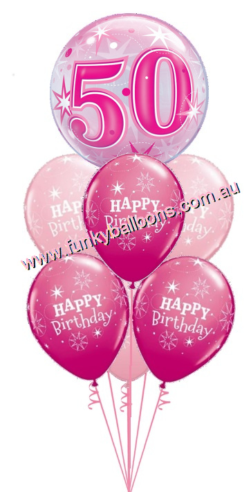 50th Pink Starburst Bubble Birthday Bouquet