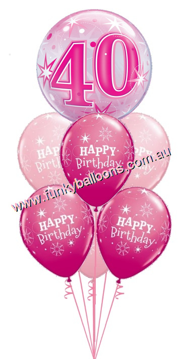 (image for) 40th Pink Starburst Bubble Birthday Bouquet - Click Image to Close